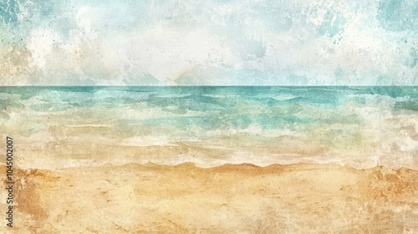 Fototapeta Sun-kissed beach scene blending into a heavily textured grunge backdrop