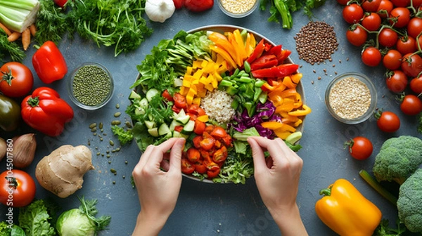 Fototapeta Preparing a Colorful Salad Photos Depicting a Health
