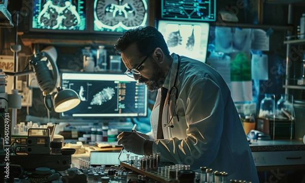 Fototapeta A doctor diagnosing a rare disease using advanced medical tools