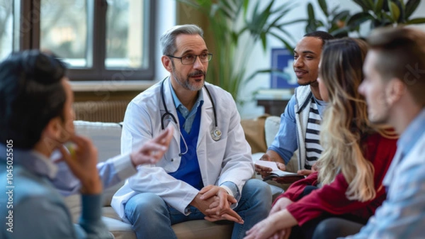 Fototapeta A doctor discussing healthy lifestyle choices with a group of patients