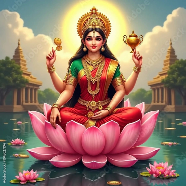 Obraz godess Mata Laxmi seating on louts Ai Image