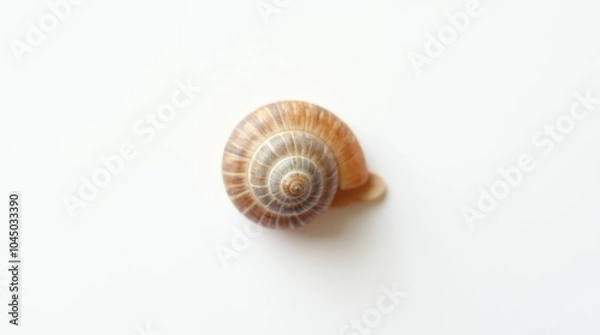 Obraz A small natural snail shell with a delicate spiral pattern, centered on a white background; the subtle details are beautifully highlighted.