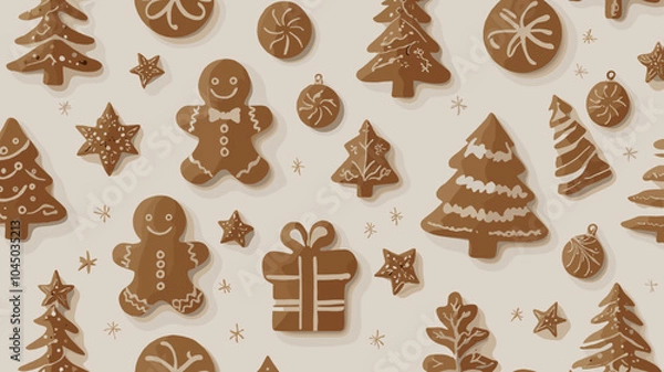 Obraz Christmas Gingerbread Cookies Pattern with Trees, Stars, and Baubles.eps