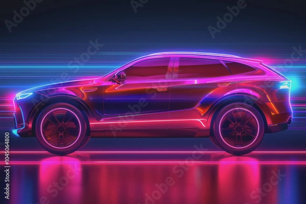 Fototapeta Abstract SUV Car. Glow, Shine, and Neon Effect.