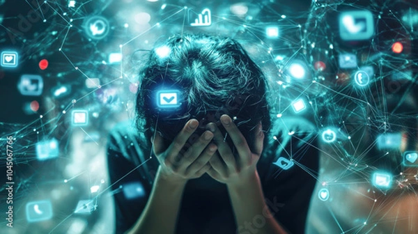 Fototapeta Overwhelmed mind: digital stress and information overload in a connected world