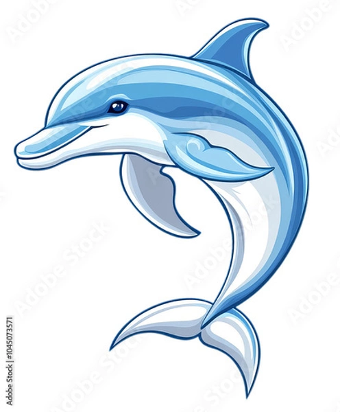 Fototapeta graceful dolphin leaping out of water, depicted in vibrant, cartoon style on transparent background. illustration captures playful and dynamic nature of dolphin.