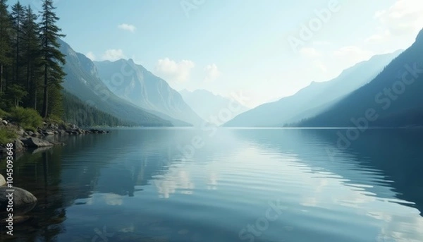 Obraz  Tranquil mountain lake under a clear sky