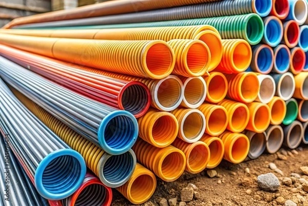 Fototapeta A pile of pipes of different colors and sizes
