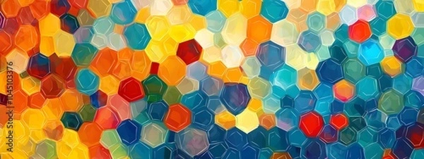 Fototapeta Abstract background with colorful hexagons in red, blue, and yellow colors