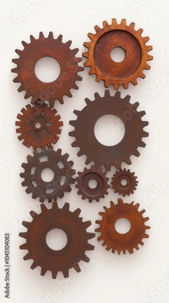 Fototapeta Rusty Gears A Unique Collection of Industrial Mechanical Parts for Creative Projects