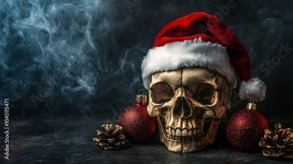 Obraz Skull wearing Christmas cap.