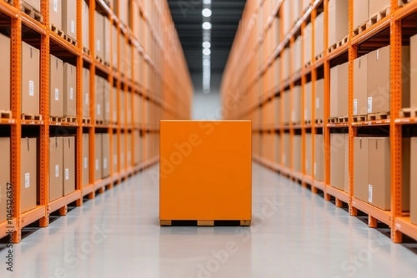 Fototapeta Modern storage facility with automated shelving, high-tech and organized.