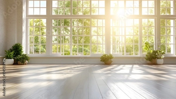 Fototapeta Bright and Airy Yoga Studio with Large Windows Promoting Relaxation and Mindfulness