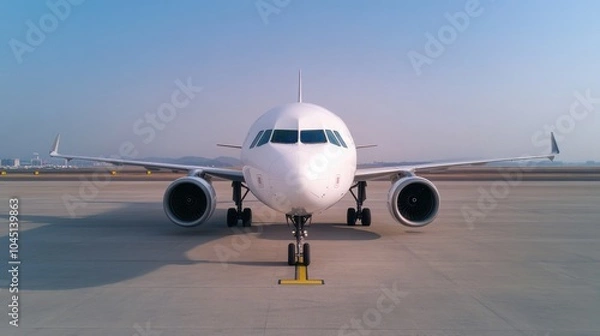Fototapeta Aircraft Parked at Airport Gate with Staff Preparing