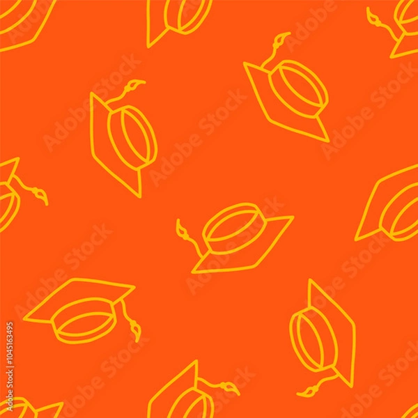 Obraz Orange seamless pattern with yellow outline graduation hat