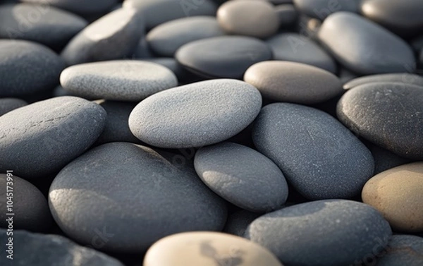 Fototapeta Pebble Texture: Smooth, rounded pebbles in shades of gray and beige, creating a natural and peaceful atmosphere.