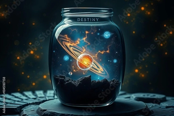 Fototapeta DestinyThe universe inside the jar is a symbol of destiny with i