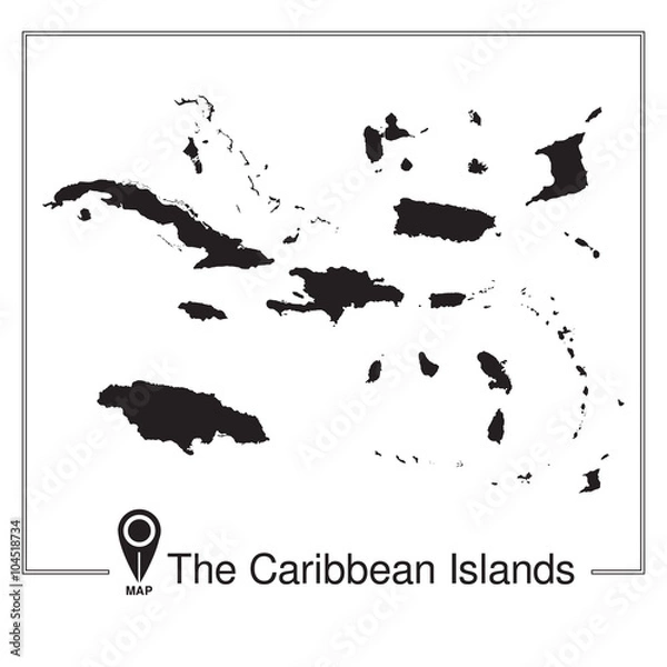 Obraz The Caribbean Islands regions map