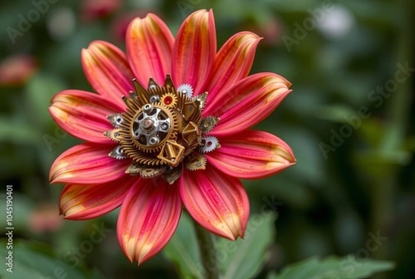 Fototapeta Mechanical Flower A flower with petals made of moving gears ;