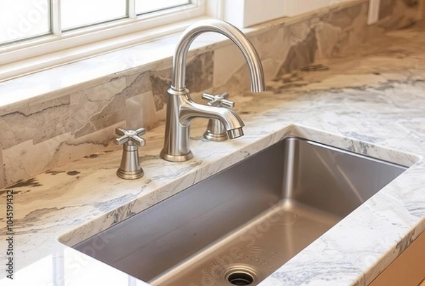 Fototapeta Natural Stone A natural stone countertop with a matching faucet