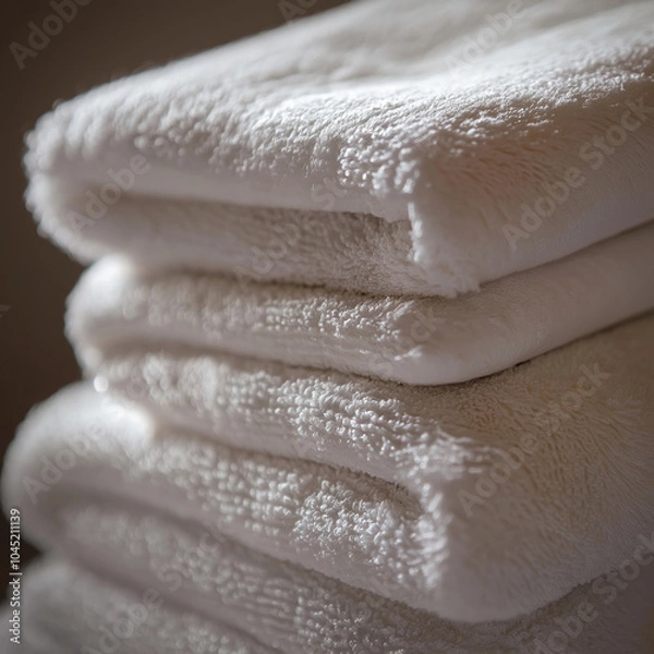 Fototapeta Stack of soft white towels with gentle light and shadows