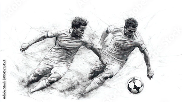 Fototapeta Pencil sketch outline of football players are fighting for the ball