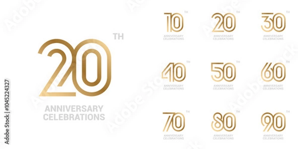 Fototapeta Set of anniversary logo design. Symbols of celebration 10, 20, 30, 40, 50, 60, 70, 80, 90 years. Numbers on a white background.