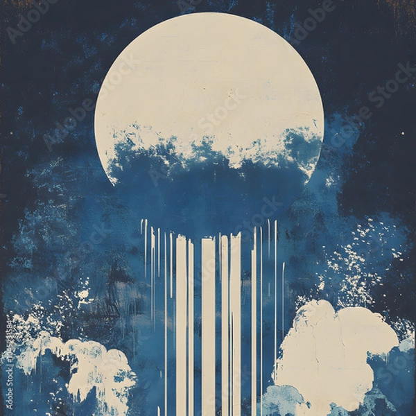 Obraz a compact, dark blue and white background, 70s album cover art style