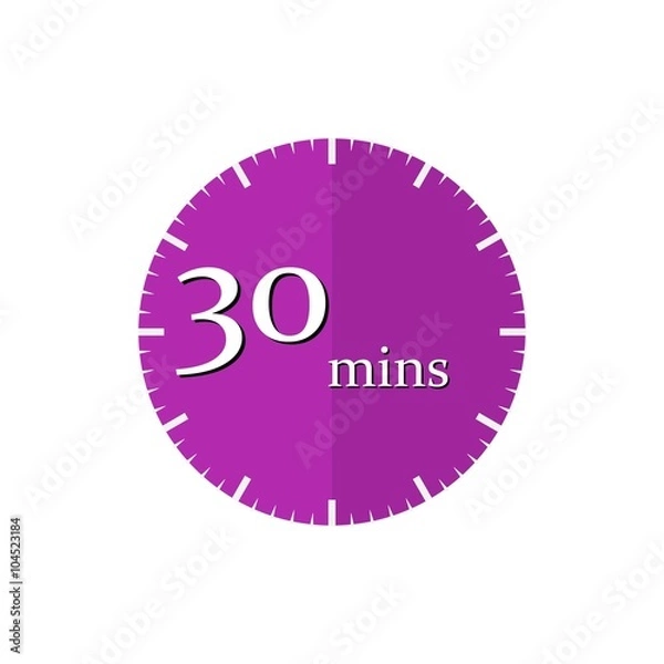 Fototapeta Purple timer icon, a 30-minute clock, vector
