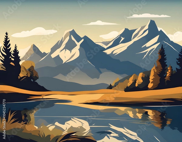 Fototapeta Beautiful vector landscape on the background of mountains background
