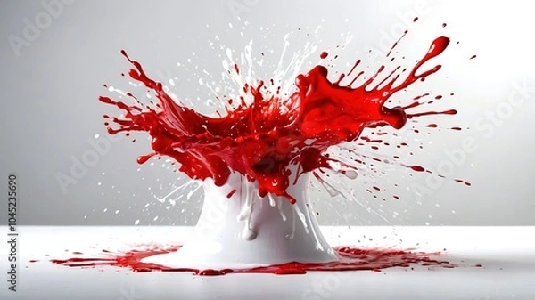 Fototapeta Red Paint Splash Panoramic, Abstract Art, Colorful Explosion, Dynamic Composition, Artistic Photography