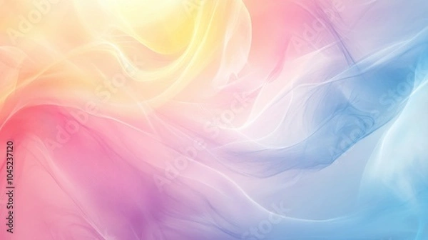 Fototapeta A pastel-colored abstract background with soft swirls of pink, blue, and yellow, creating a dreamy and lighthearted atmosphere ideal for creative projects