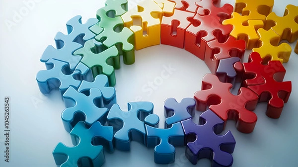 Fototapeta 3D Businesspeople Assembling Puzzle Pieces Teamwork Problem Solving Collaboration Unity Medium Shot Professionals Hands Clean Background Copy Space