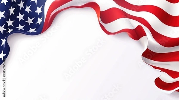 Fototapeta Waving American flag with red and white stripes and white stars on a blue field, set against a white background