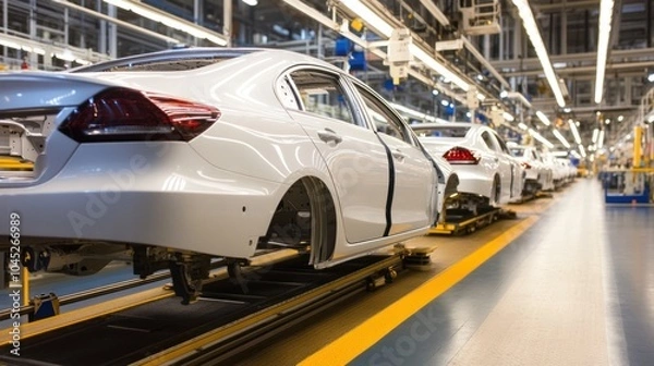 Obraz Car manufacturing process displayed with precision robots, automated lines, and advanced engineering.