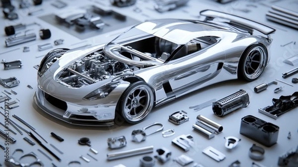 Fototapeta Custom automotive parts plant crafting specialized components tailored to unique car designs.