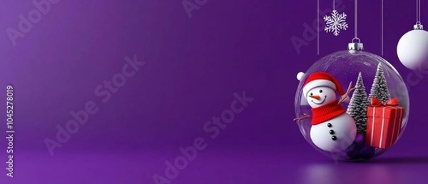 Obraz Snowman inside Christmas ornament with tree