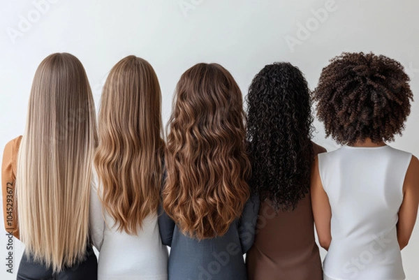 Fototapeta A group of women with different hair types stand side by side