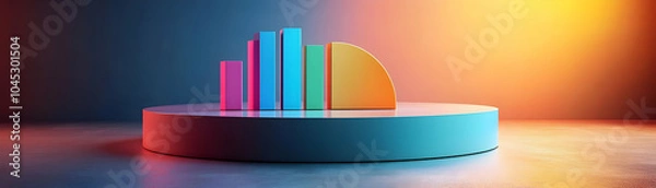Fototapeta 3D Budget Pie Chart Concept: Circular Podium with Financial Balance Plaque | Detailed Wide Shot of Expense Categories and Copy Space | Innovative Financial Visuals for Photo Stock