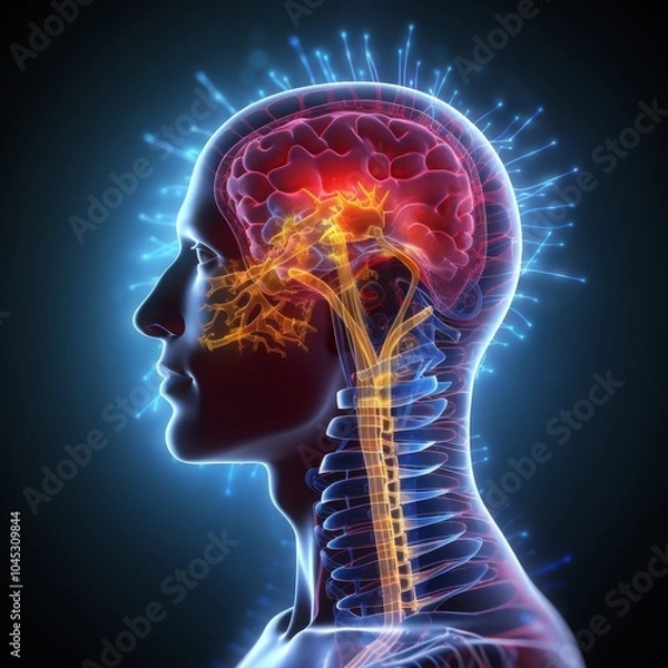 Obraz Human Brain and Spinal Cord Anatomy with Neural Connections