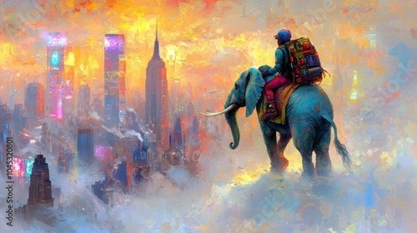Obraz Majestic Elephant Overlooking Futuristic Cityscape