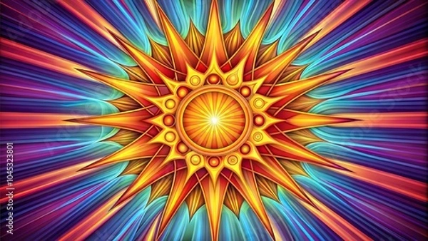 Fototapeta Colorful sun illustration with rays and abstract background