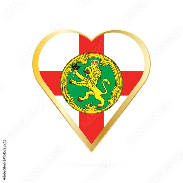 Fototapeta Flag of Alderney in the shape of Heart, symbol of Love Gold version.
