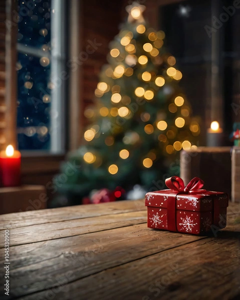 Fototapeta The Christmas background is adorned with traditional holiday elements.
