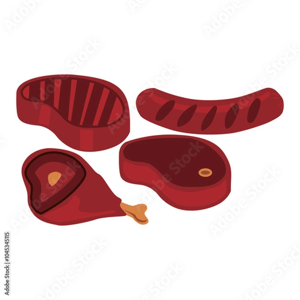 Fototapeta MEAT BEEF AND SAUSAGE VECTOR DESIGN