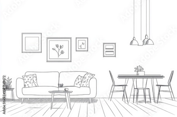 Obraz Modern living room interior with sleek architectural drawing style