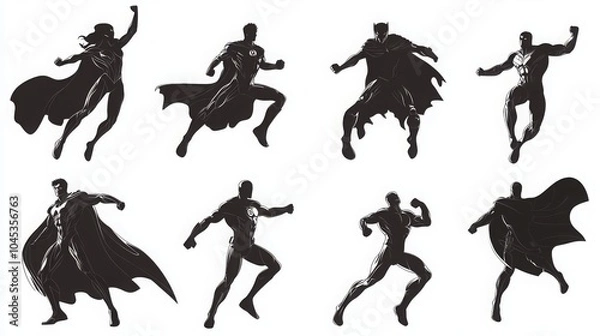 Fototapeta Dynamic Superhero Silhouettes in Action Poses