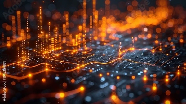 Fototapeta Futuristic Data Network. Big Data Flow and Analysis. Technology Connections Abstract Background.