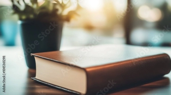 Fototapeta Closeup of Leather-Bound Book on Table