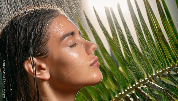 Obraz Junge Frau unter einer Regendusche
